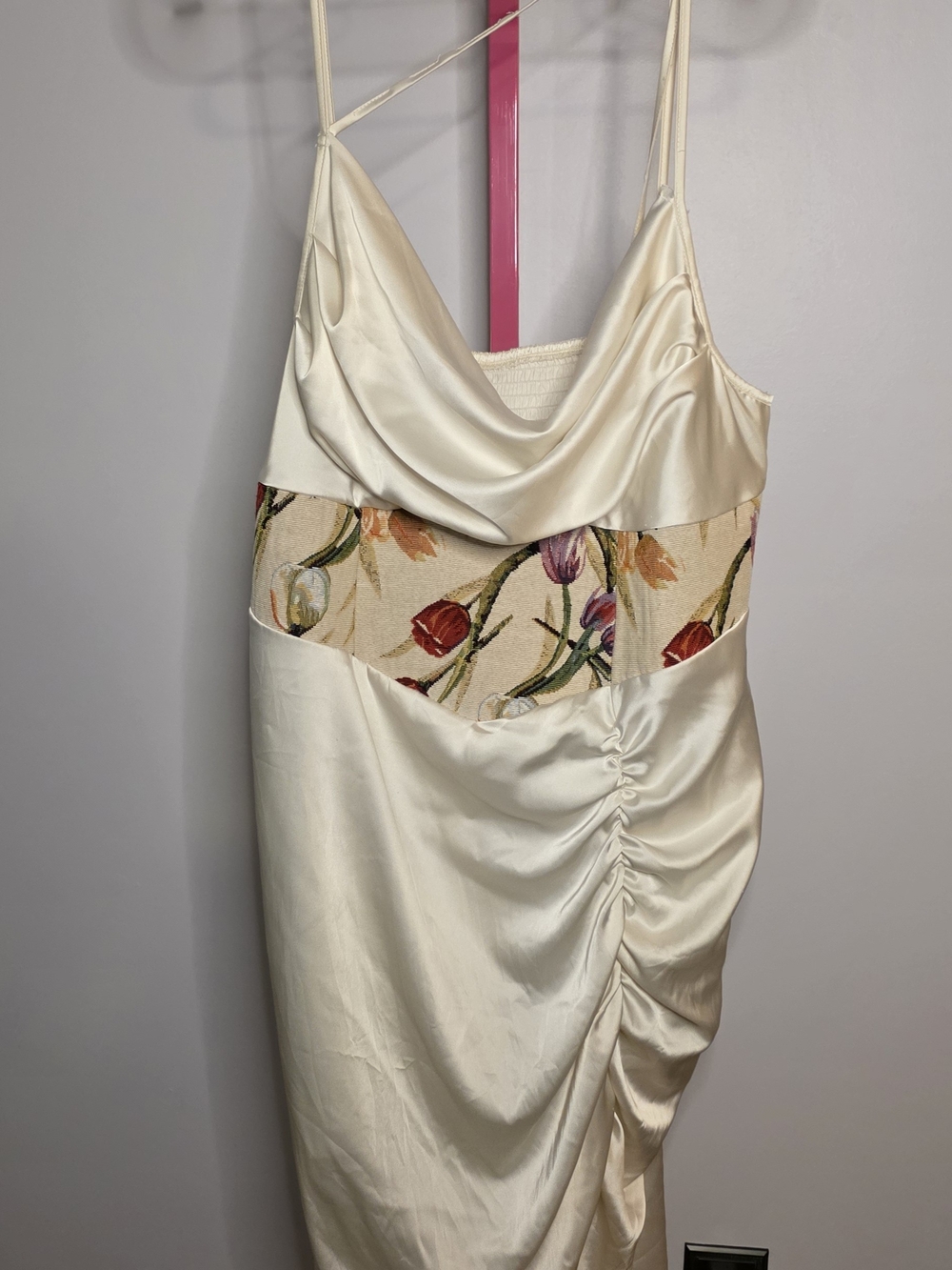 SHEIN Curve Ivory Satin Slip Dress with Floral Accent Sz 2XL